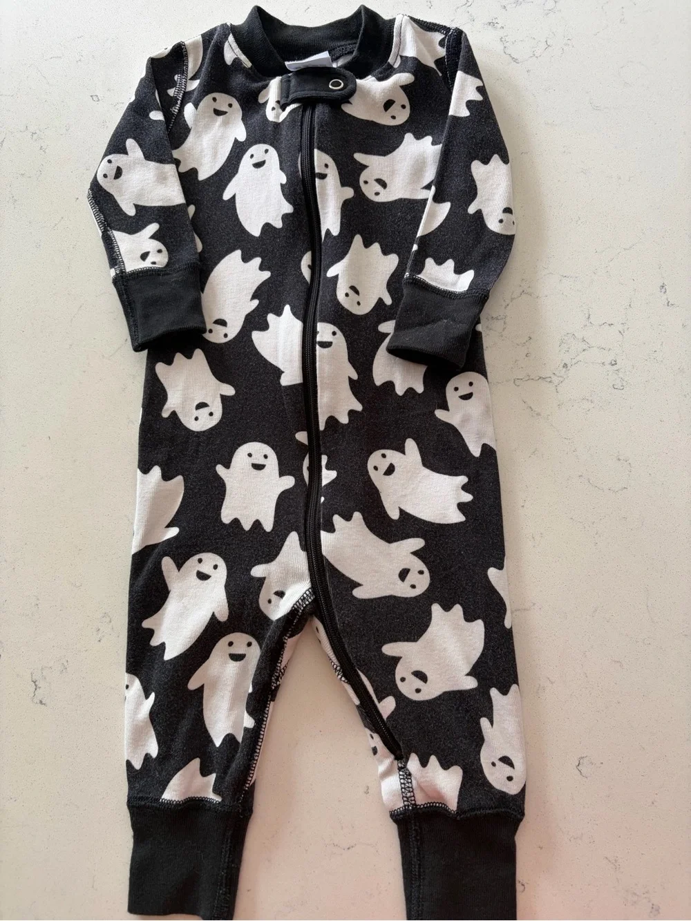 Hanna Andersson Black One-Piece Footie with White Ghost Print